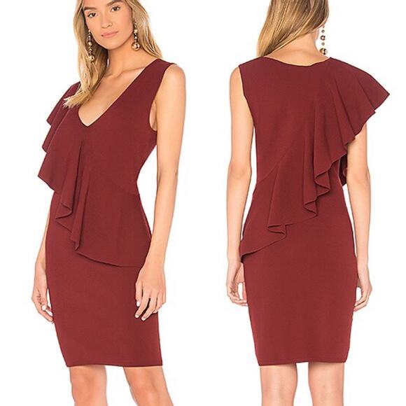 Diane von Furstenberg Ruffle Front Bodycon Dress in Bordeaux size Petite - Picture 1 of 14